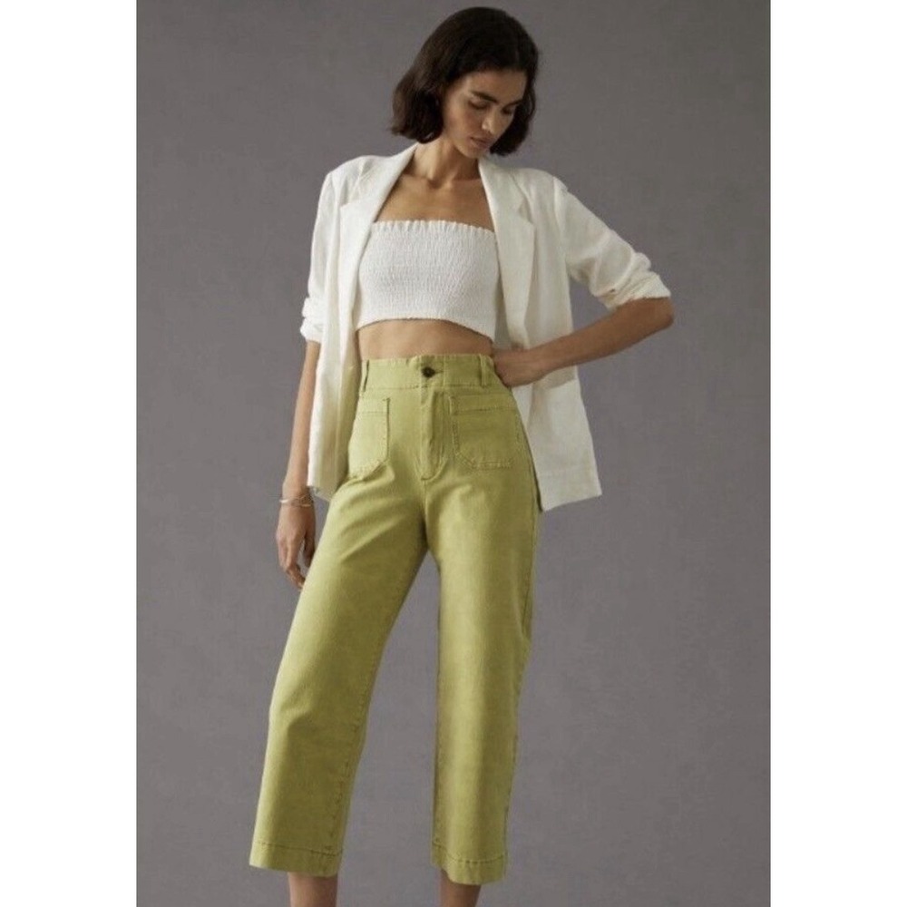 ANTHROPOLOGIE PILCRO THE SKIPPER High Rise  Crop Patch Pocket  Pants Moss 28P